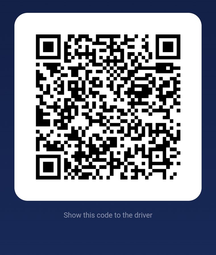 Digital Taxi Meter passenger screen showing a QR code with the instruction to show the code to the driver.