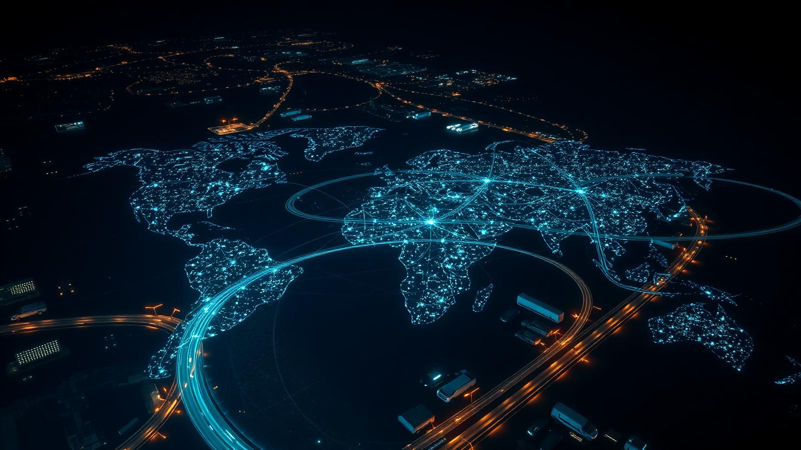 City light trails at night representing a connected national taxi network